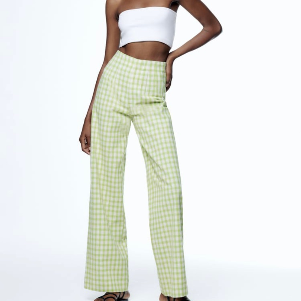 Zara Full Length Gingham Structured Pants, NWT Sz M